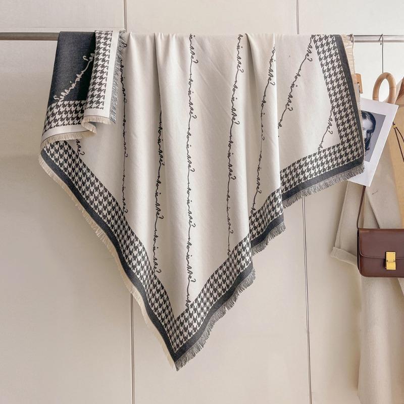 Winter New Imitation Cashmere Scarf High-end Women's Warm Square Scarf Red Cashew Jacquard Cape Shawl