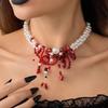Ingemark Vintage Roter Kristall Blut Wassertropfen Anhänger Choker Halskette für Damen Goth Imitation Perlenkette Halloween Schmuck Neu