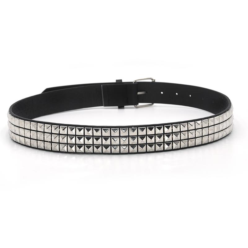 Women Men Belt PU Black Silvery Square Needle Buckle Metal Rivet New Fashionable Practical Belts
