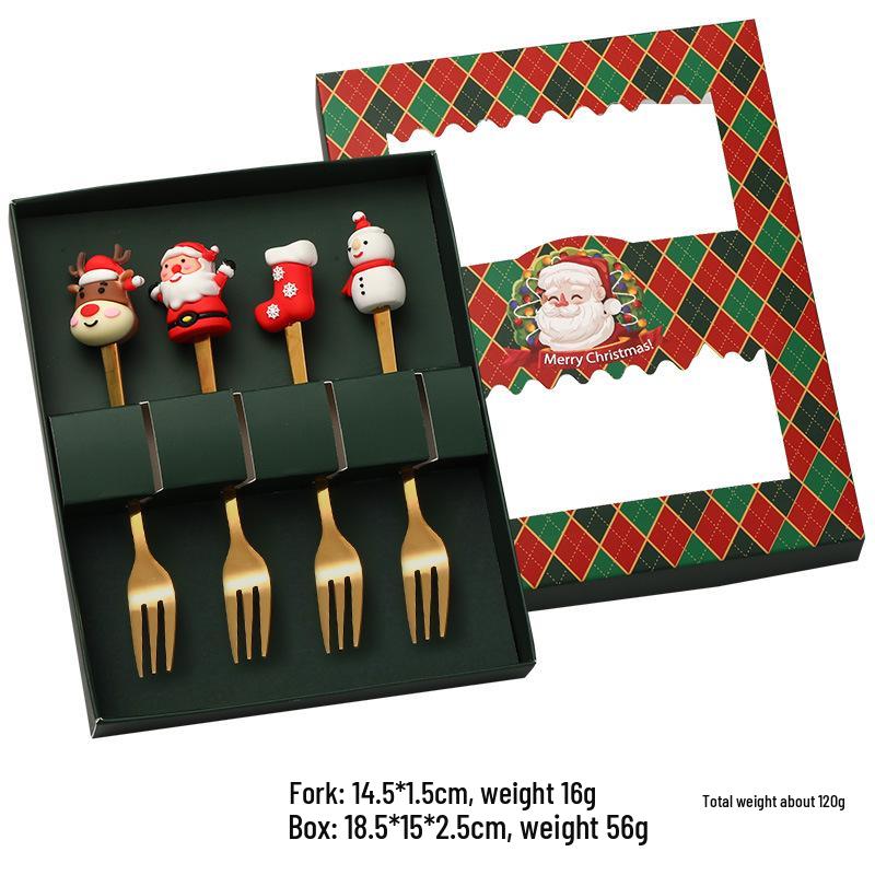 Creative Stainless Steel Christmas Tree & Reindeer Cutlery Set: Spoon & Fork