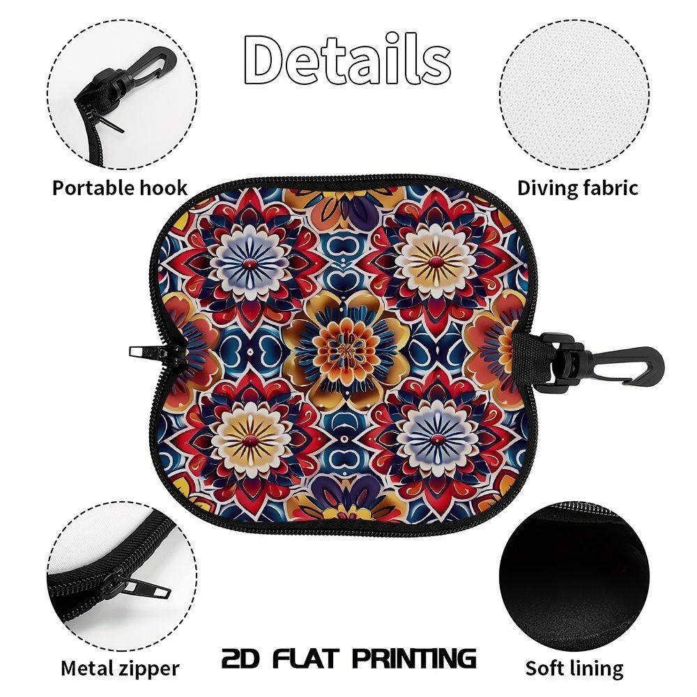 2D-Boho Floral Pattern Zipper Sunglasses Case, Vintage Mandala Print Eyeglasses Storage Box, Portable Protective Eyewear Container for Travel Women
