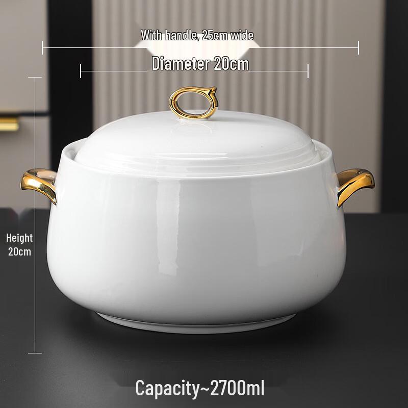 Zhishi Gold-Rimmed Ceramic Soup Pot with Candle Warmer