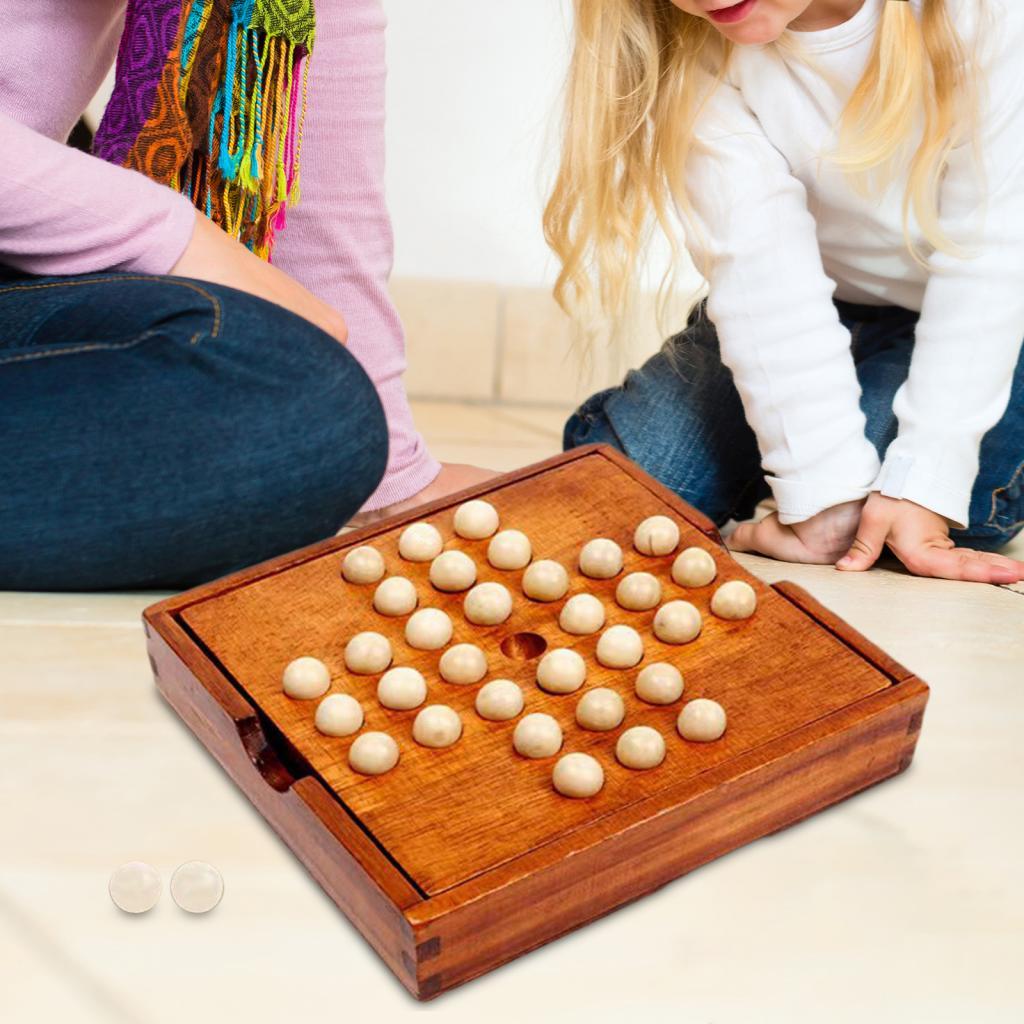 Solitaire Board Game Table Top Wooden with 32 Pegs Kids Chess Toy Office Decor