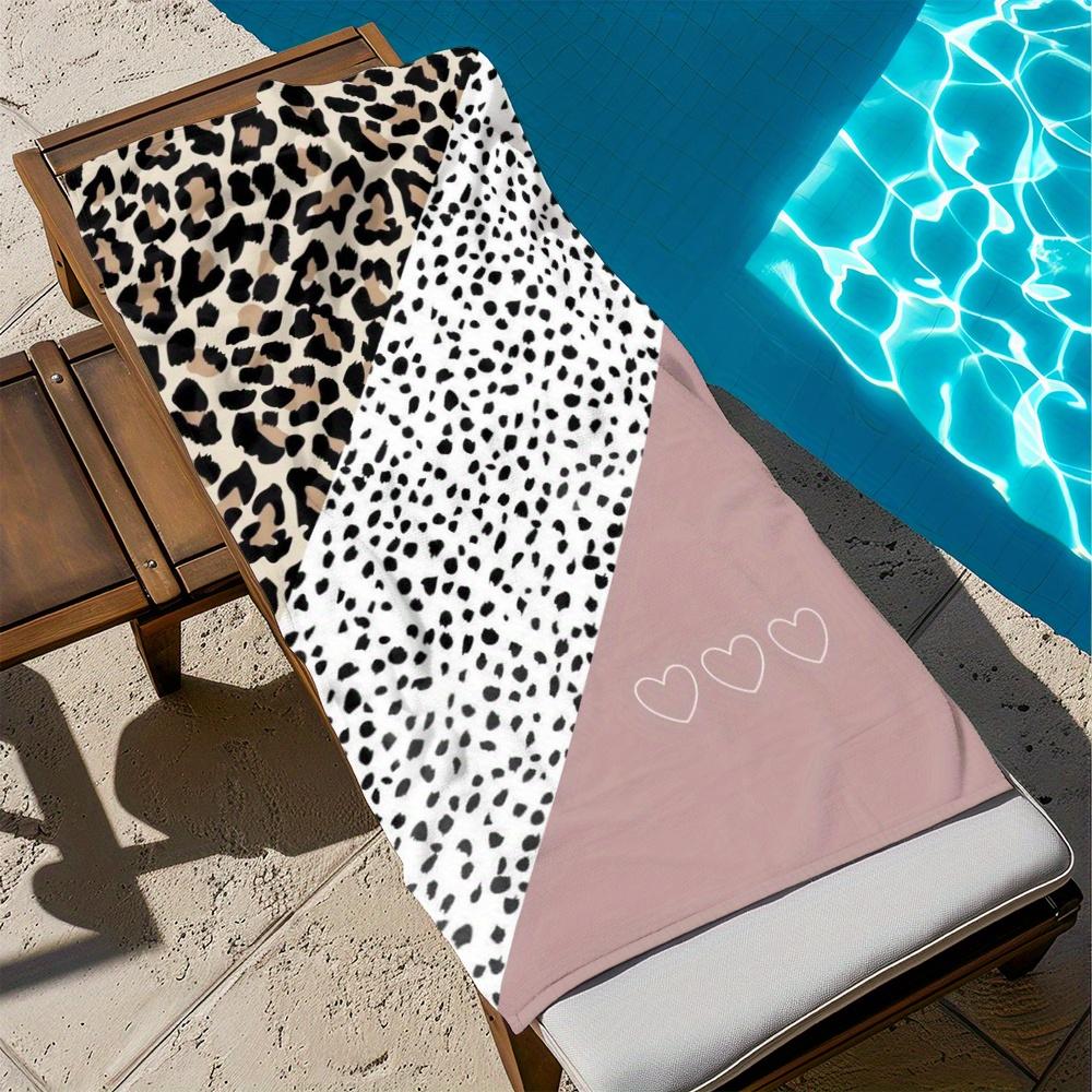 Leopard Print Hearts Beach Towel, Perfect for Sun Sand Seaside Activities Quick Dry
