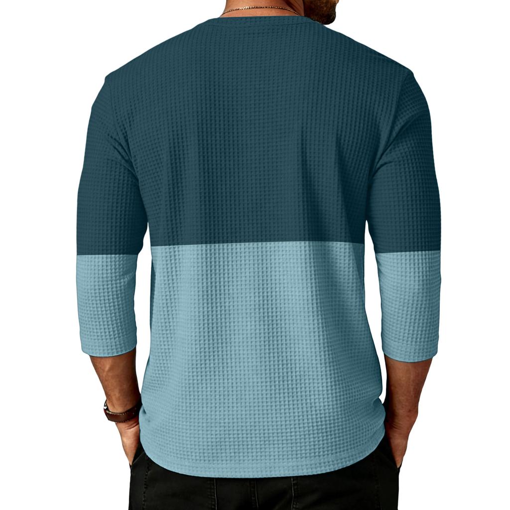 Men's Sports Leisure Waverg Three Pieces Buckle Seven Points Sleeve T-Shirt