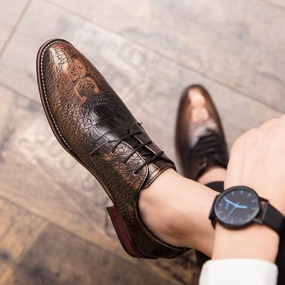 Fashion 2024 New Men's Casual Gold Leather Shoes Classic Embossed Dress Shoes Man Crocodile Pattern High Quality Party Fashion Shoes