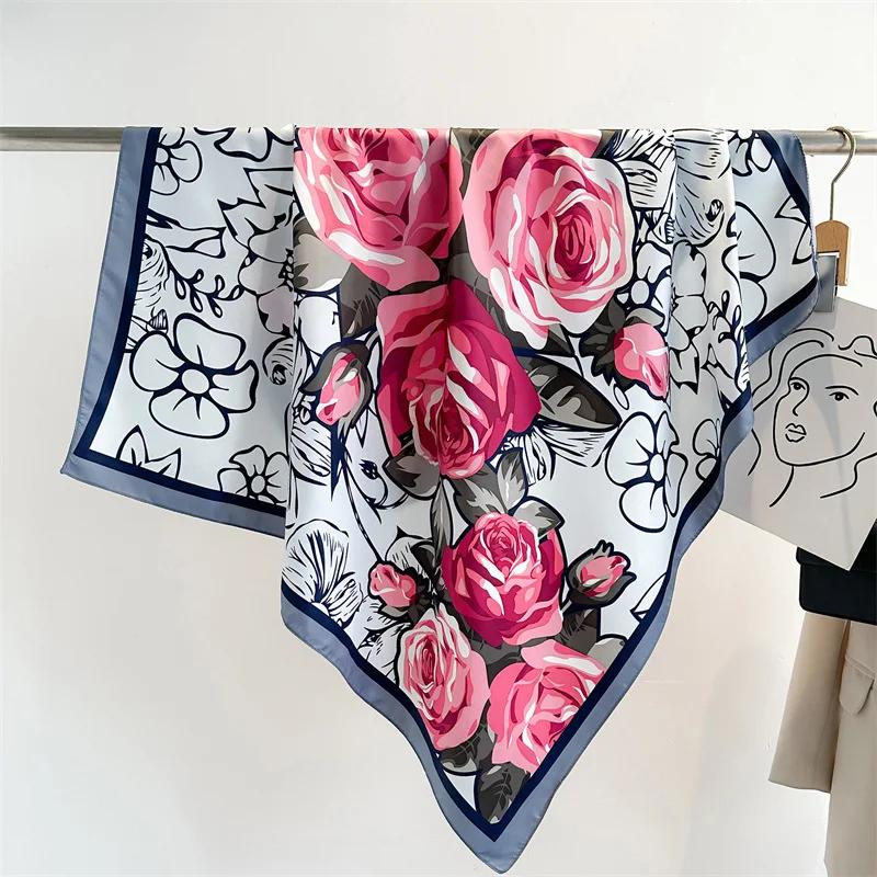 90*90cm Silk Scarf Scarftop Headwraps For Woman Fashion Four Seasons Hair Accessories Hijab Foulard Bandana Femme Headscarf90*90