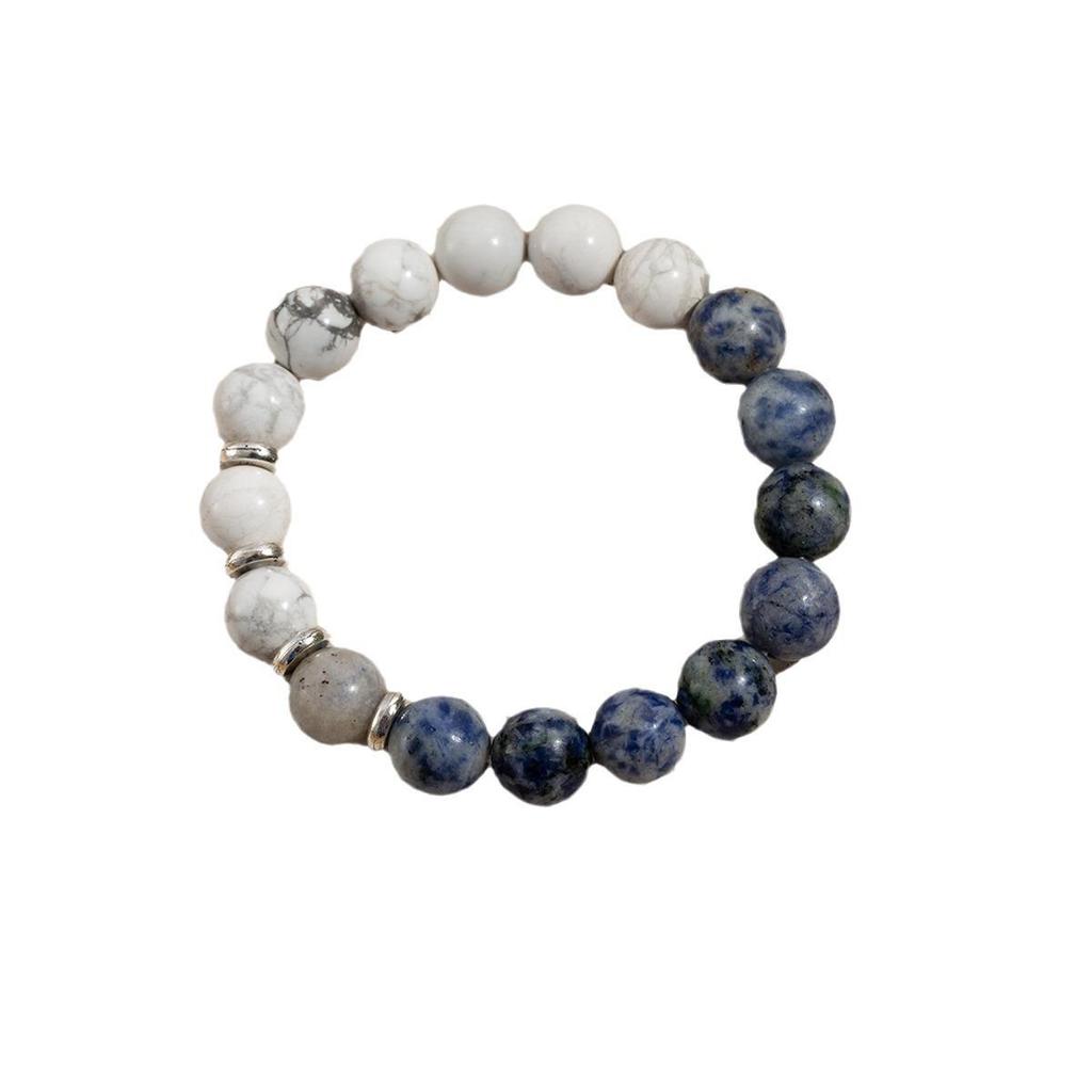 Two-Color Yin Yang Natural Stone Bracelet: High-End Light Luxury Design with White Turquoise and Spotted Stone for Couples.