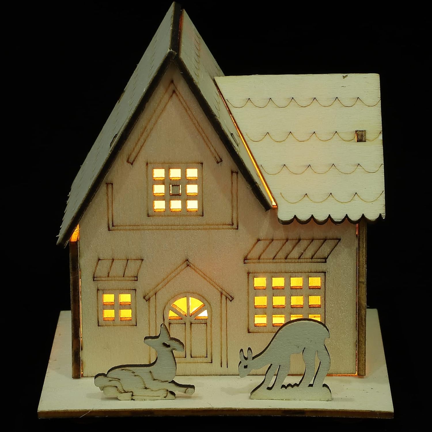 

Toyvian 3pcs Christmas Led Light Wooden House with Battery, Unfinished Wooden Christmas Village Mini Houses House Landscape Decors for Christmas