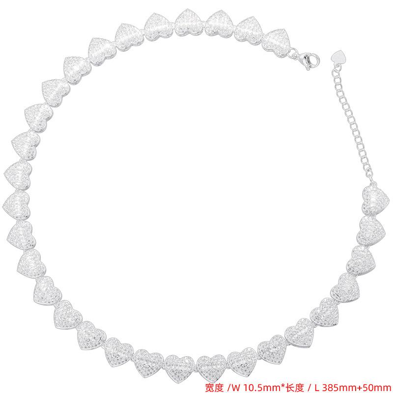Light Luxury Copper Inlaid Zirconium Heart Splicing Bracelet Necklace Hip-Hop Love Stacking Set Vl602-603