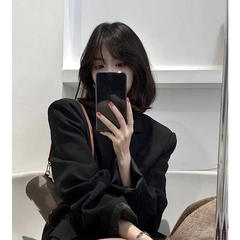 Blazer Noir Haut de Gamme Veste Femme Printemps et Automne Grande Taille Ample et Mince Cardigan Haut