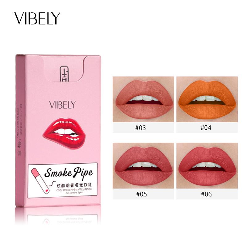 VIBELY Small Tube Matte Lipstick 4pcs Boxed Not Easy To Fall Off Color Velvet Not Fall Off Color Makeup