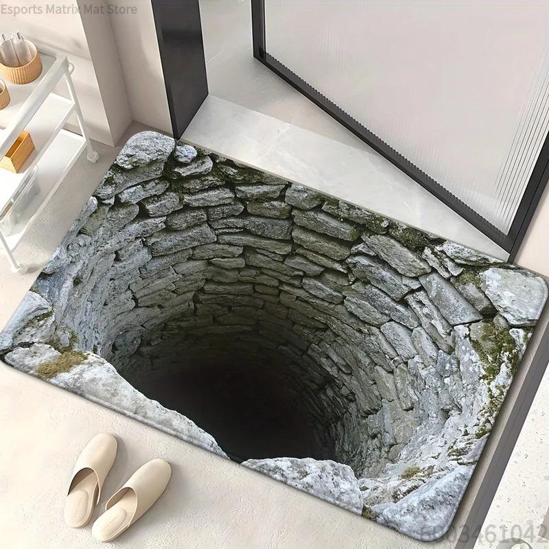 Tappetino da Porta Antiscivolo Illusione Ottica 3D Abisso Senza Fine Lavabile in Lavatrice per Bagno Camera da Letto Campeggio Yoga Tappetino da Pavimento Resistente