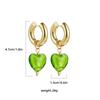 Colorful Glass Heart-shaped Pedant Drop Earrings For Women Stainless Steel Round Circle Hoop Hanging Earring Minimalist Jewelry