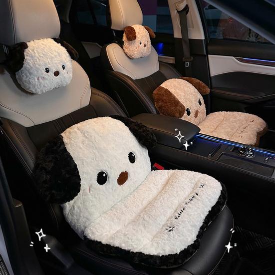 Car Seat Cushion Cat And Dog Plush Seating Cushion 2-in-1 Seat & Back Support with Non-Slip Bottom Thick Winter Warm Padding for Office Gaming Home