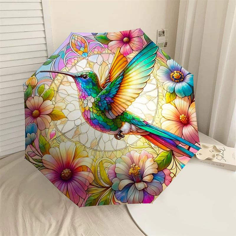 

1PC Hummingbird FlowersAutomatic Open/Close Umbrella with Windproof, 8-Rib Sturdy Canopy, Durable Ribs, Fashionable Design, Outdoor Accessory, Fun Pri