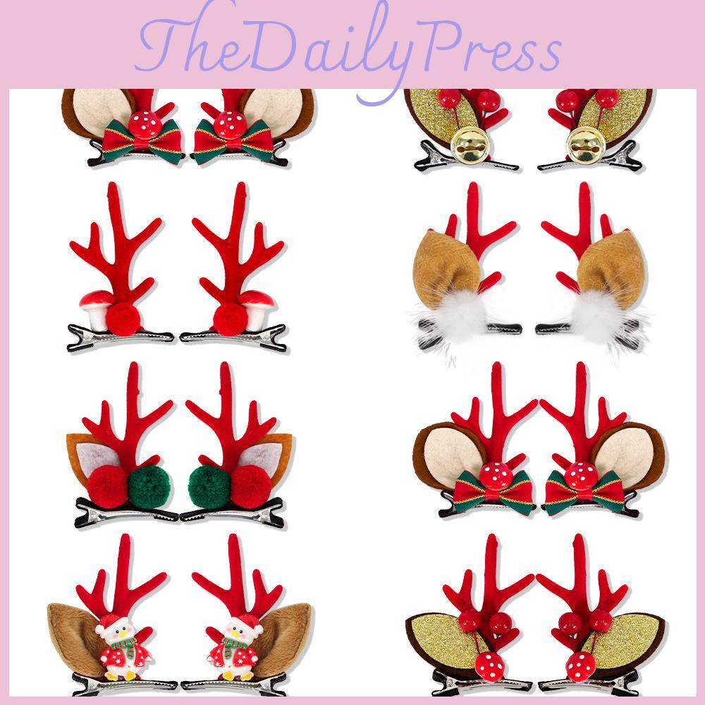 Playful Christmas Hairpins Featuring Festive Red Antler Designs And Soft Plush Material For Girls