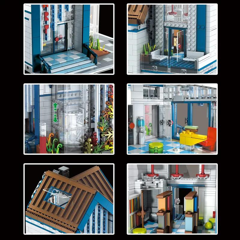 MOULD KING 16022 Streetview Building Block The MOC Modern Library with Led Parts Assembly House Model Brick Kids Christmas Gifts