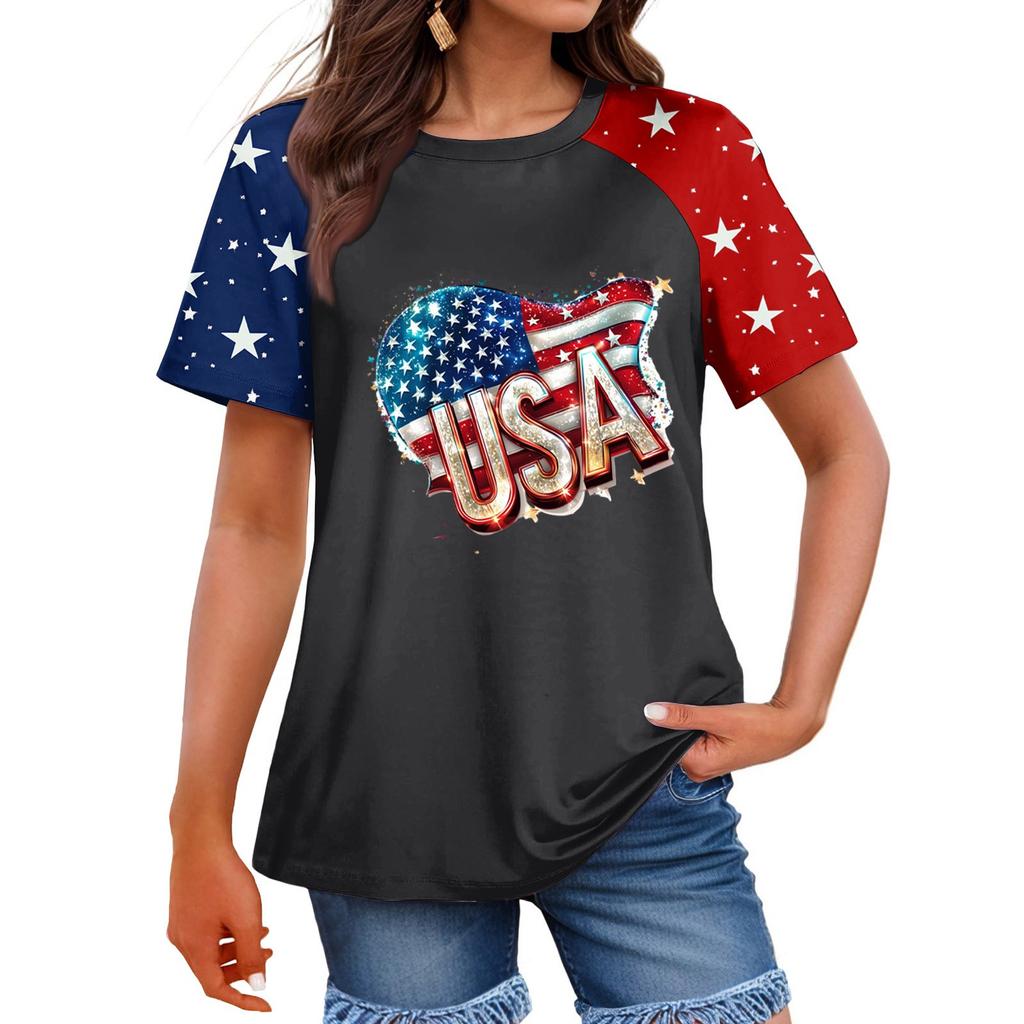 Damenmode Lässig Bedruckt Rundhals Raglanärmel T-Shirt Top T-Shirt Top Top