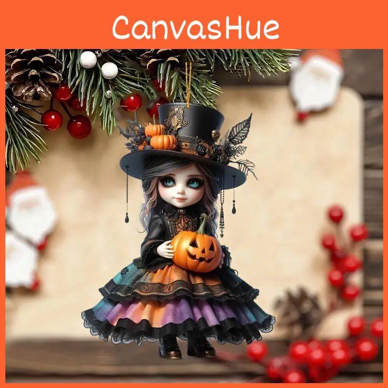 Car Acrylic Pendant With Witch And Pumpkin Design For Halloween Interior Auto