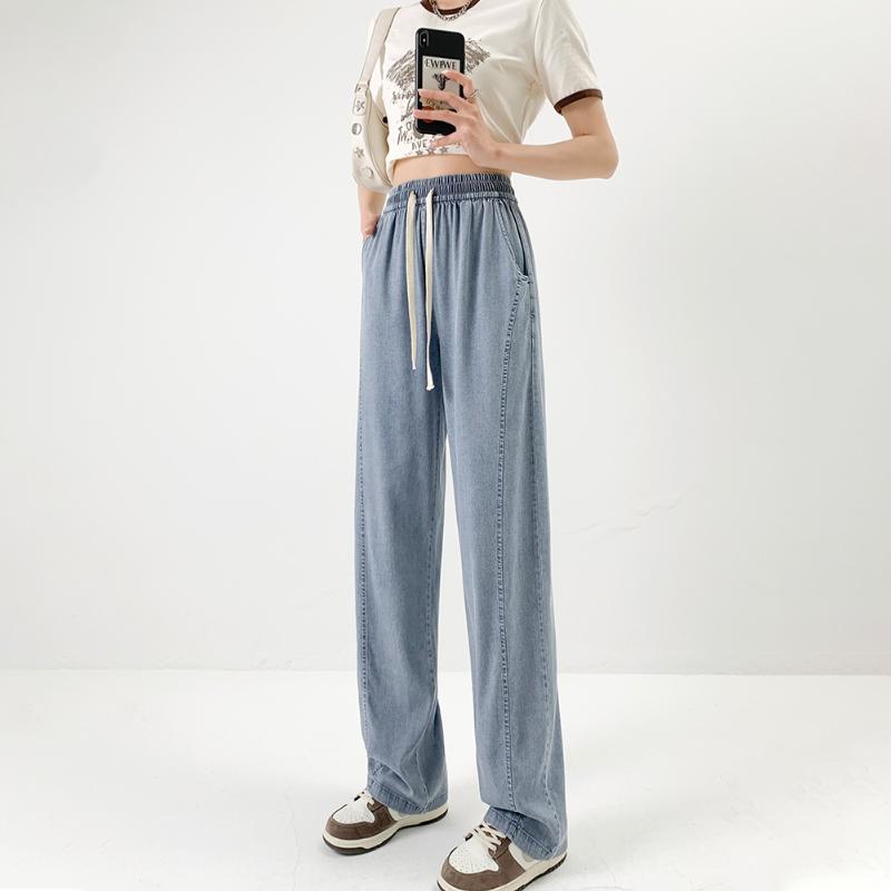 

Ледяные шелковые мешковатые джинсы женские летние американские с высокой талией широкие прямые джинсовые брюки винтажная уличная повседневная одежда Y2K XXL синий