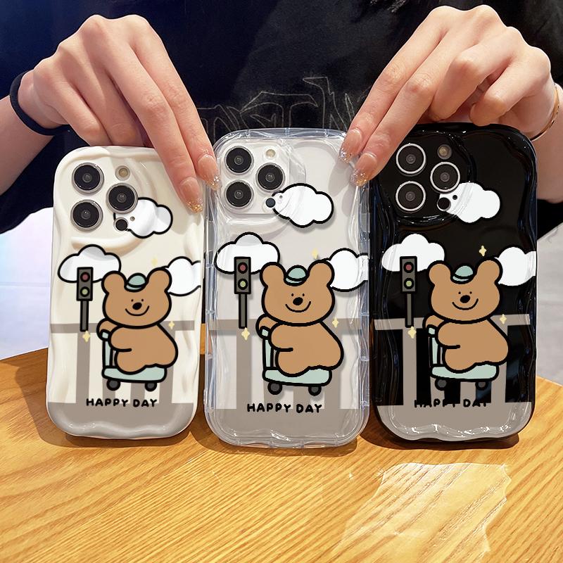 Кремовый волнистый изогнутый силиконовый глянцевый мягкий чехол с милым мультяшным — фото 8