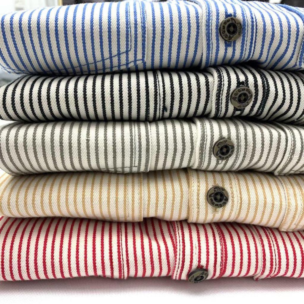 Unisex Retro Japanese Khaki Striped Long-Sleeve Shirt