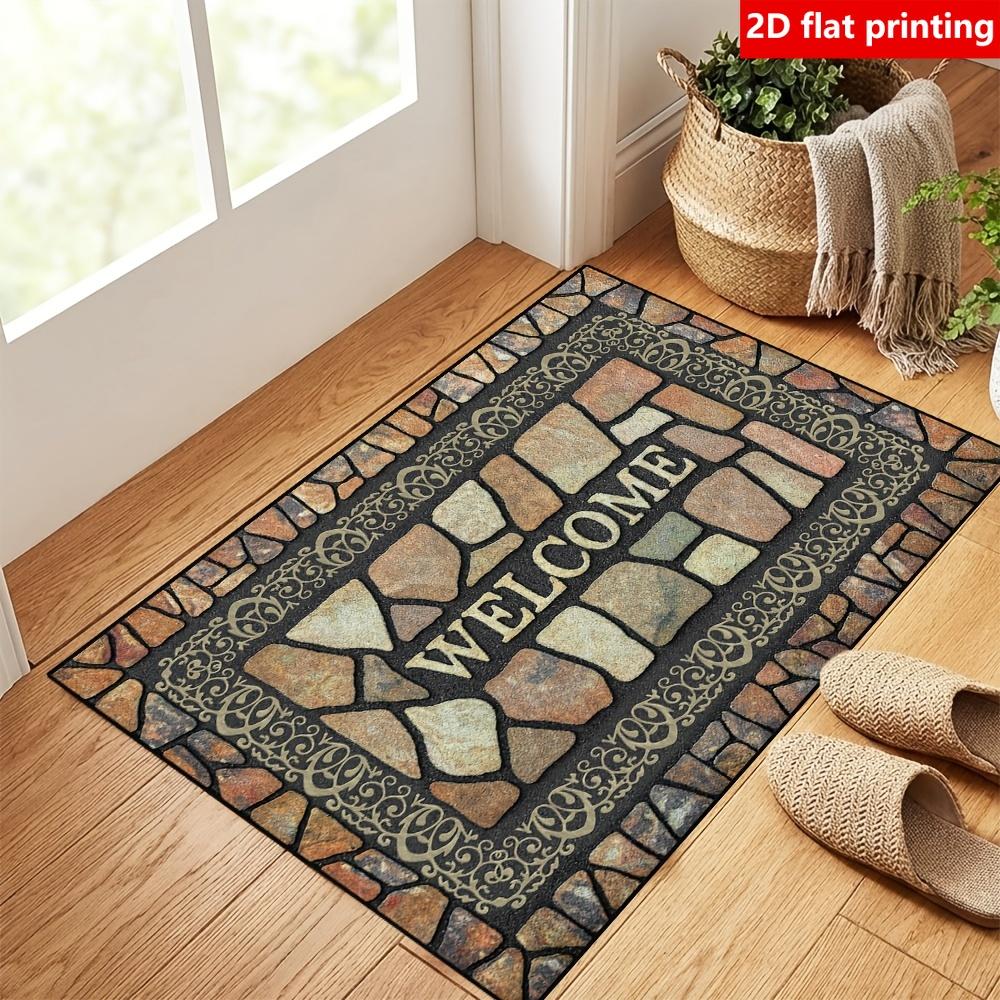 1pc Soft Flannel Suitable for Indoor/Outdoor Use, Non-Slip Vine Lace Print with PVC Backing, Machine Washable Suitable for Entryway, Balcony, Porch, -