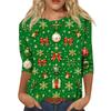 Women's Casual Christmas Print Neck Three-Quarter Sleeve T-Shirt for Everyday Wear
