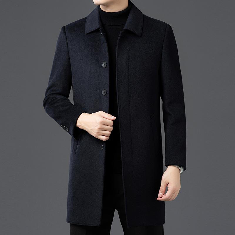 

Пальто из кашемира со съемной подкладкой из шерсти, мужское двухстороннее теплое пальто, зимнее повседневное шерстяное пальто с отворотами 175