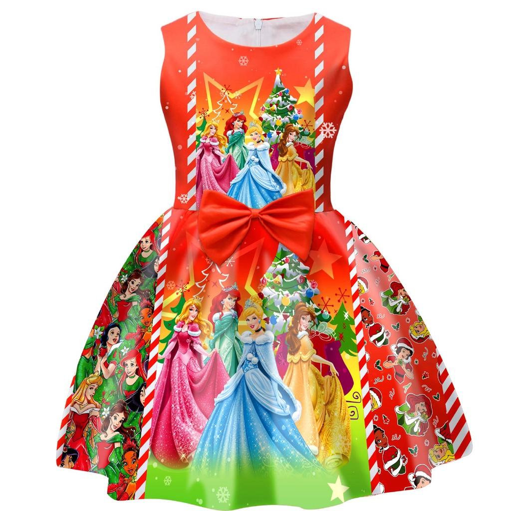 Disney Princess Christmas Girl Dress With Cotton Blend Fabric And Bow For Holiday Party 140cm