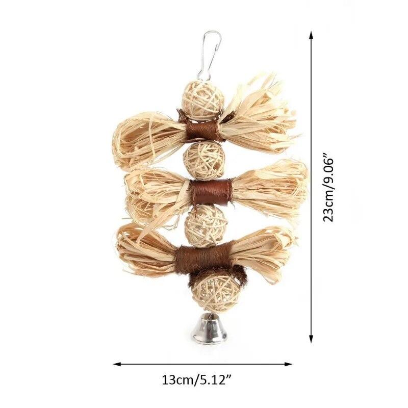Natural Wooden Grass Pet Parakeet Chewing Toy Parrot Bird Bites Swing Ball Loofah Vine Balls Cage Bird Hanging Accessories