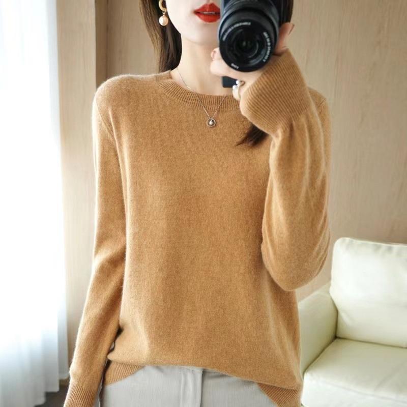 Women's Autumn And Winter Round Neck Sweater Women's Pullover Knit Sweater Solid Color Inner Layer Long Sleeved