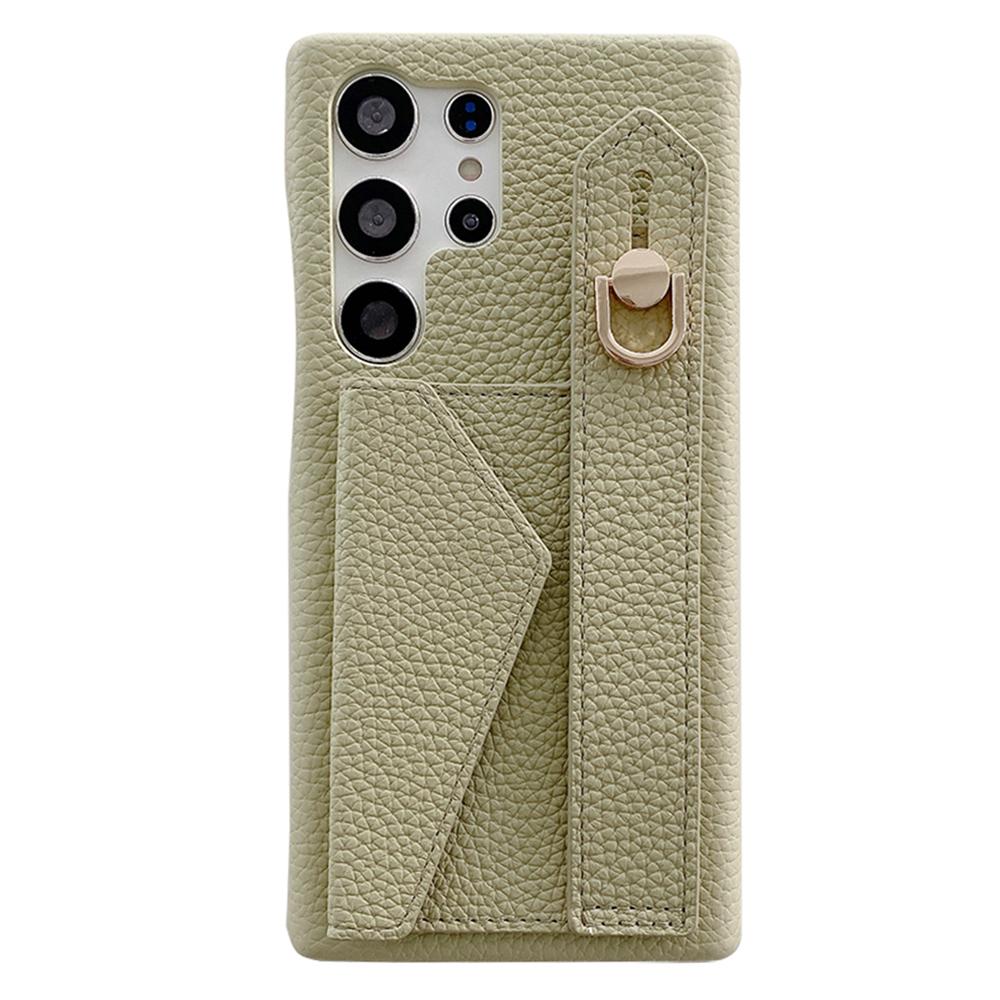 For Samsung Galaxy S24 Ultra Case with Card Slot Wristband Kickstand PU Leather+PET Phone Cover