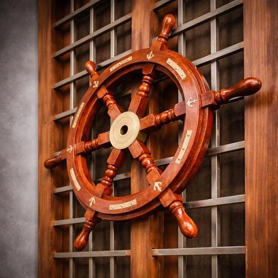 Морское деревянное штурвальное колесо настенный декор винтажный морской штурвал с латунными акцентами домашний декор