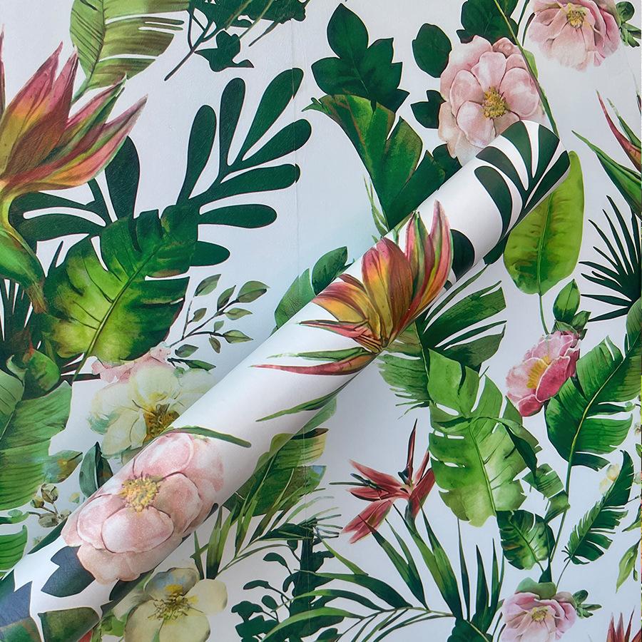 Tropical Rainforest Green Plants Flowers Self-adhesive Wallpaper for Home Decoration Building Materials TV Background Wallpaper