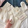 6 Pairs Women Butterfly Knot Mid Tube Socks Cute Lolita Jk Lace Heart Soft Comfortable Sweat Absorbing Breathable Casual Socks