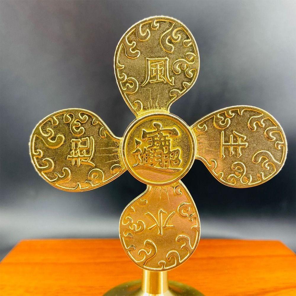 Creative Chinese Style Good Luck Ornaments Gold Alloy Windmill Ornaments The Fung-shui Fengshui Fan Statues Gift