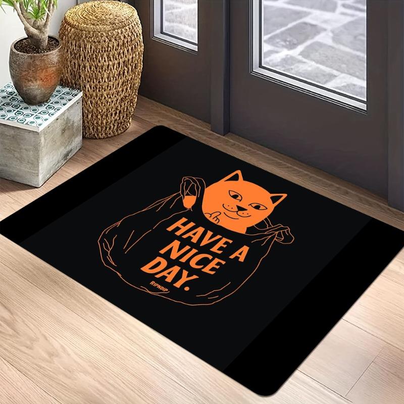 Sassy Go Away Cat Doormat Black Humorous Entrance Rug with Funny Cartoon Print Non-Slip Welcome Mat for Home Decor Fashionable