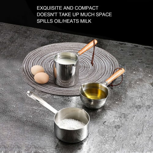 Milk Pan, Saucepan, 304 Stainless Steel, with Spout, Induction Compatible, Wooden Handle, Gas, Induction Compatible, Mini Milk Pan, Small Pot, Kitchen