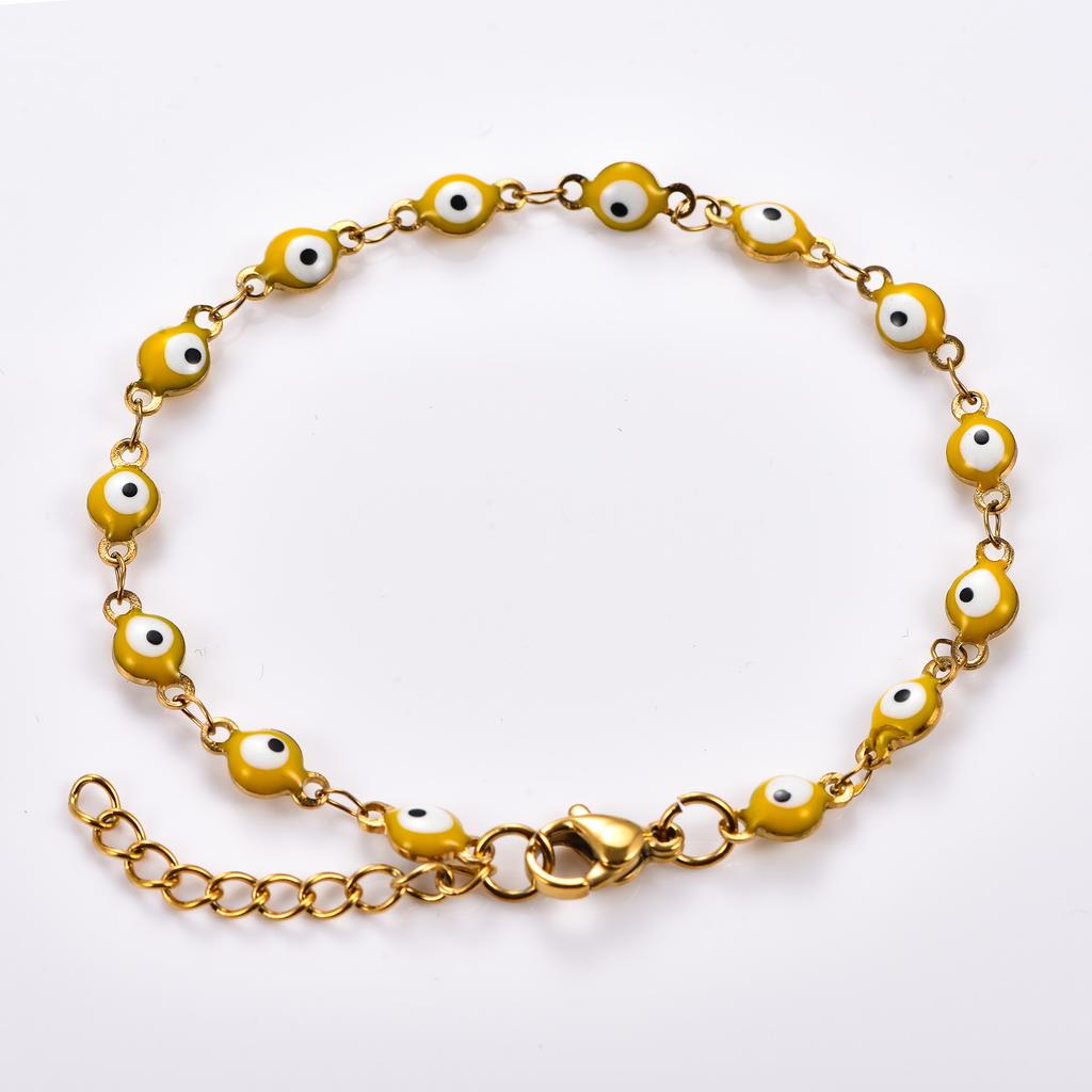 4mm Stainless Steel Round Turkish Evil Eye Bracelet Link Hand Chain for Women Girl Wristband Anklets Metal Jewelry Summer Gift