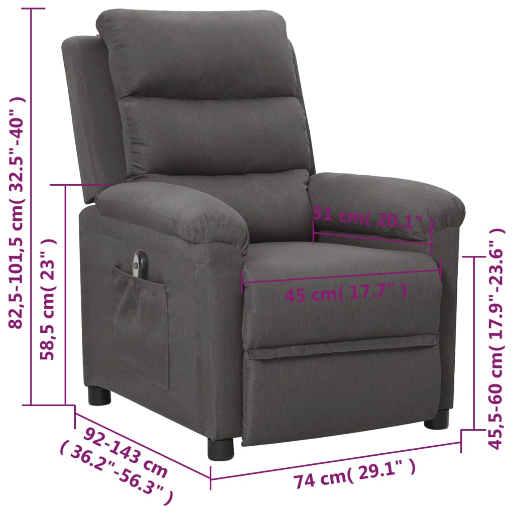 Electric Recliner Chair Dark Gray Fabric
