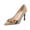 Baotou sandals women's thin heels spring and summer new pointed camellia high heels empty flower single shoes