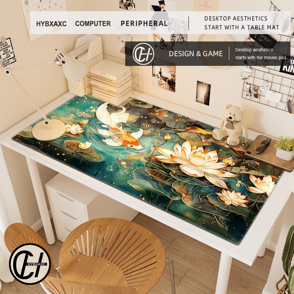 HYBXAXC Luxurious Lotus and Koi Mouse Pad Rubber Base Large Game Mousepad Computer Laptop Keyboard Mat PC Accessories Decor Mats