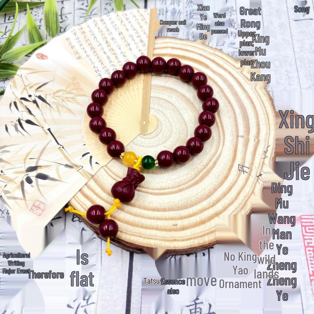 Nova Pulseira de Lótus Cinnabar de Estilo Chinês - Retrô, Versátil, Acessório de Mão da Moda para Transmissões ao Vivo e Pontos Turísticos