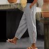Spring Autumn New Women's Cotton Linen Solid Color Fashion Casual Daily Side Pocket Pants Hollow Button Long Pants