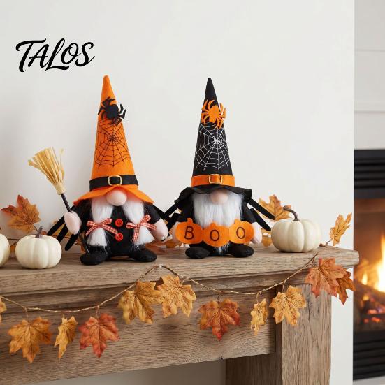 Binnen vensterbank decoraties Halloween Kabouter Decoratie, Spookachtige Oranje Zwart Spinnenweb Boo Zweedse Tomte Heks Bezem Accentjes Elf Beeldje,