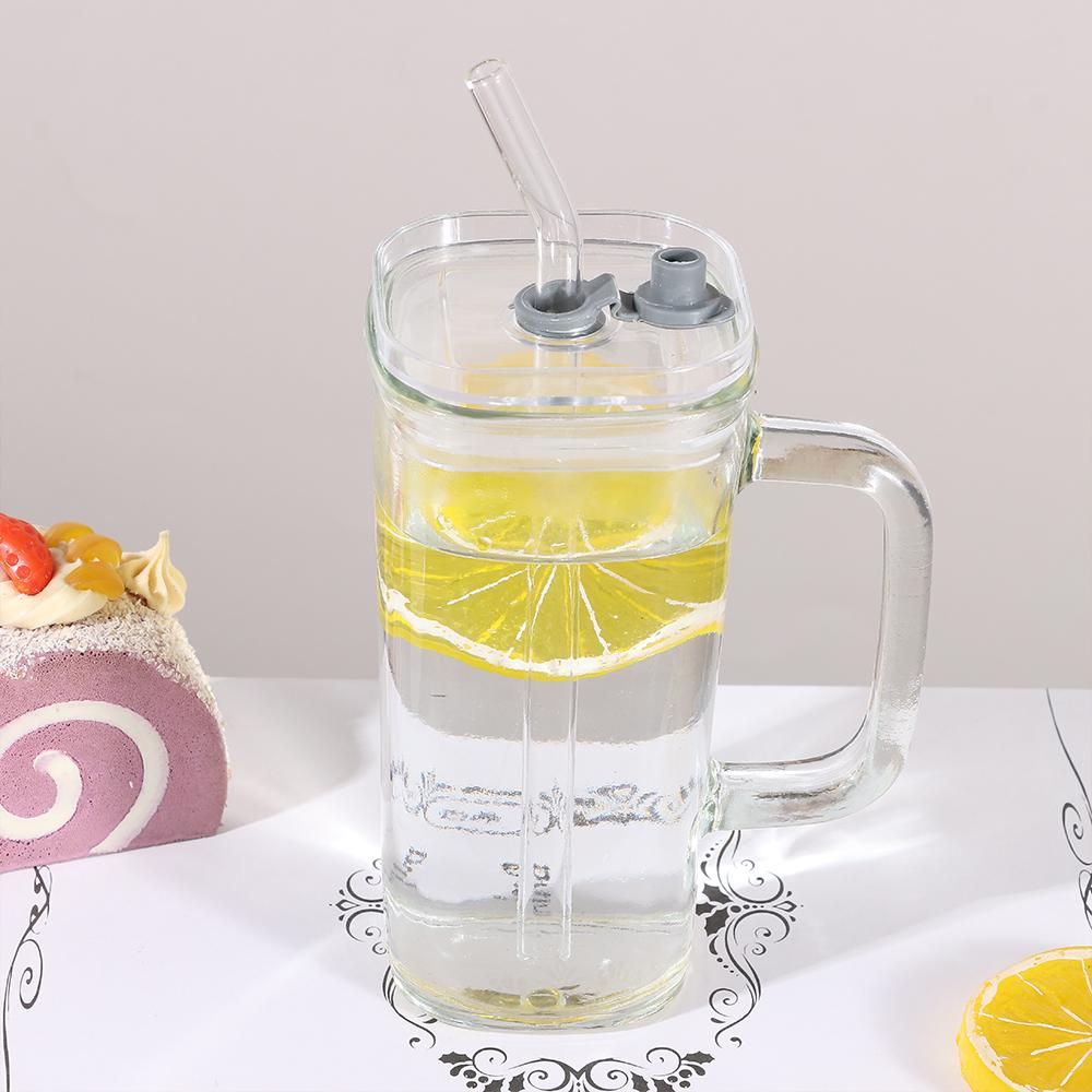 With Lid and Straw Coffee Cup Heat Resistant Juice Glass Ins Transparent Glass Cup  Home Bar
