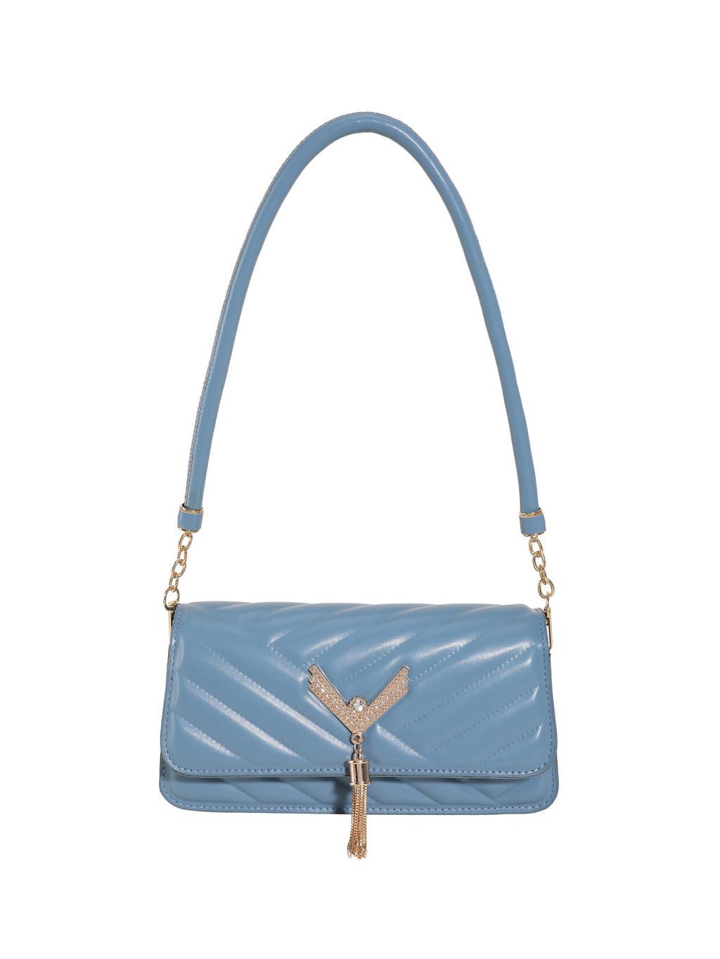 

Stylish Ladies Handbag With Tassels Chic Textured Striped Commuting Pu Shoulder Bag синий