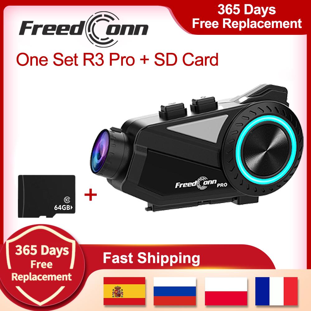 Freedconn R3 Pro Мотоциклетный шлем Гарнитура Групповой Интерком Видеорегистратор Мотор Авто Видеорегистратор WiFi Приложение 1440P 8 Мотоциклистов 800M Музыка Поделиться FM